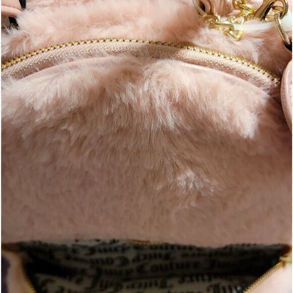 Juicy Couture Faux Fur Backpack Pink Blush Furry Fuzzy Heart Charm Bag main image 6